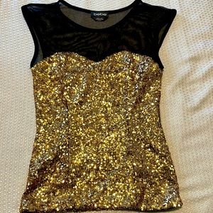 Bebe Top with Gold Sequin Bodice